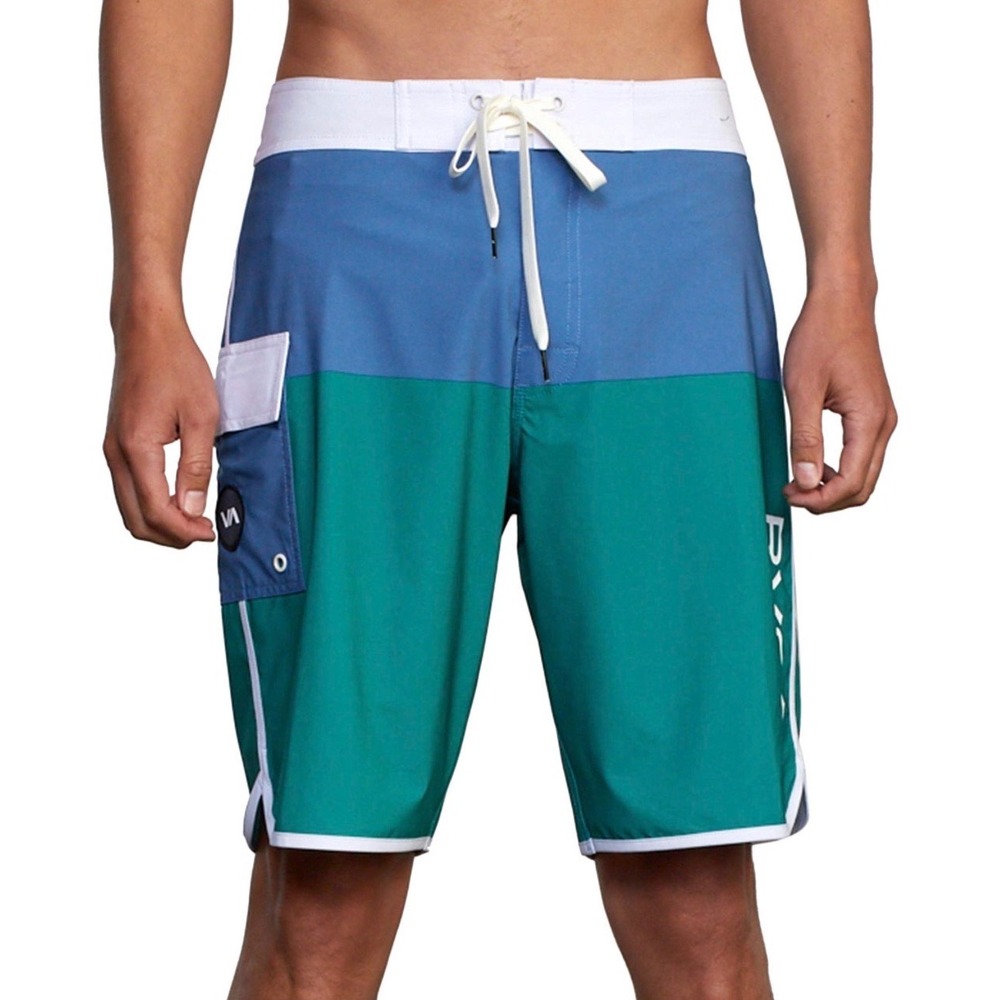 RVCA Mens Colorblock Board Shorts Blue Green 18" Mid Length Swim Trunks Size 29